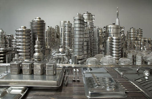 cityscape made out of cookware