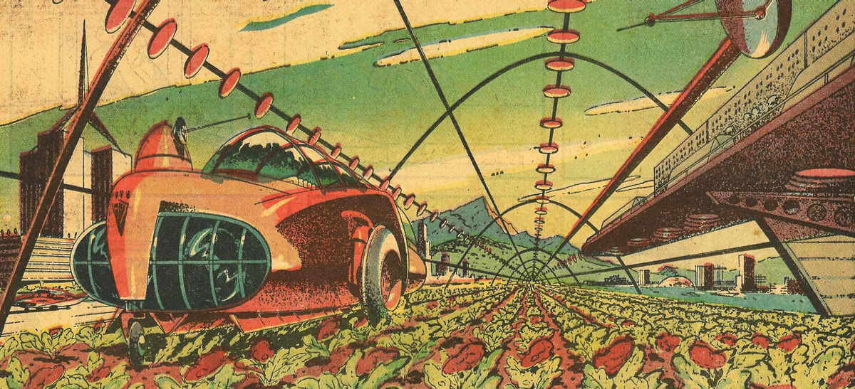 Arthur Radebaugh comic September 29, 1958, undated future with 'fat plants and meat beet' plants published as 'closer than we think' comic