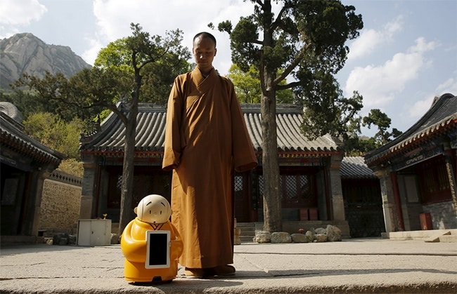 monk-robot in buddhist temple