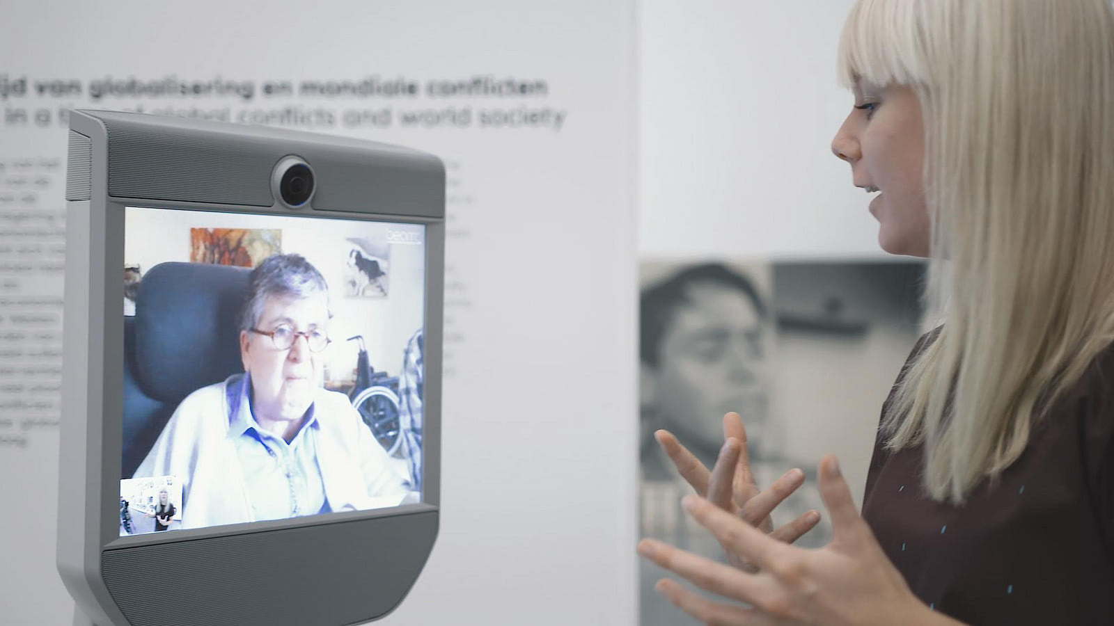 The robotic visitor and marleen hartjes in conversation.