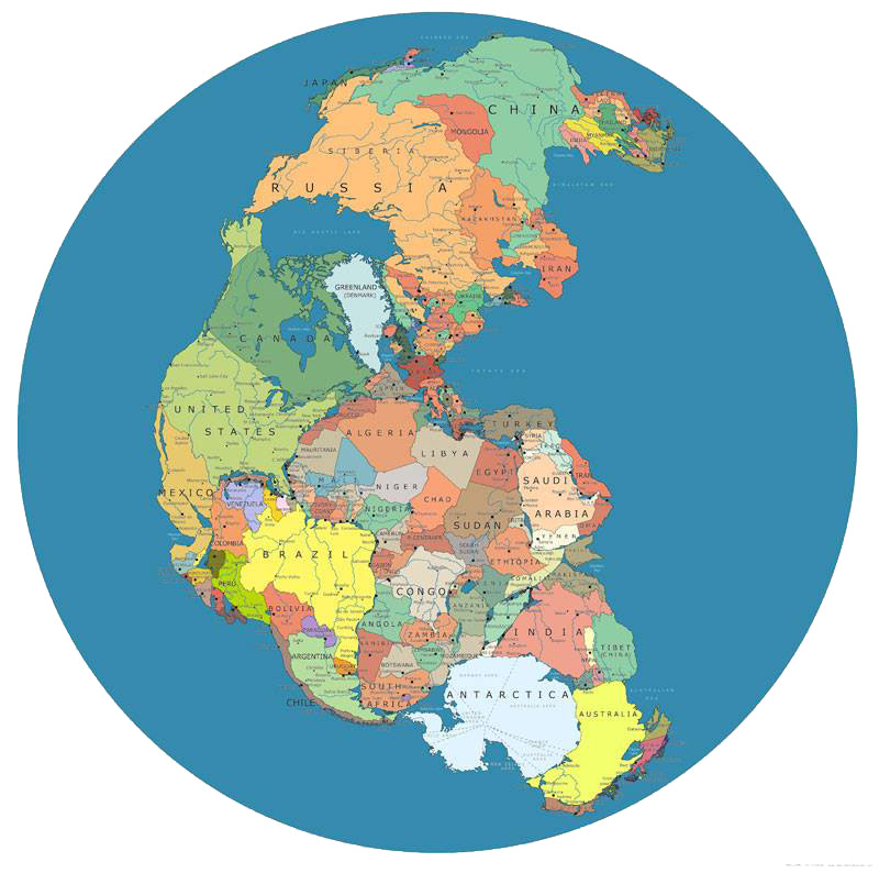 Visual of Modern Countries Mapped on Pangea