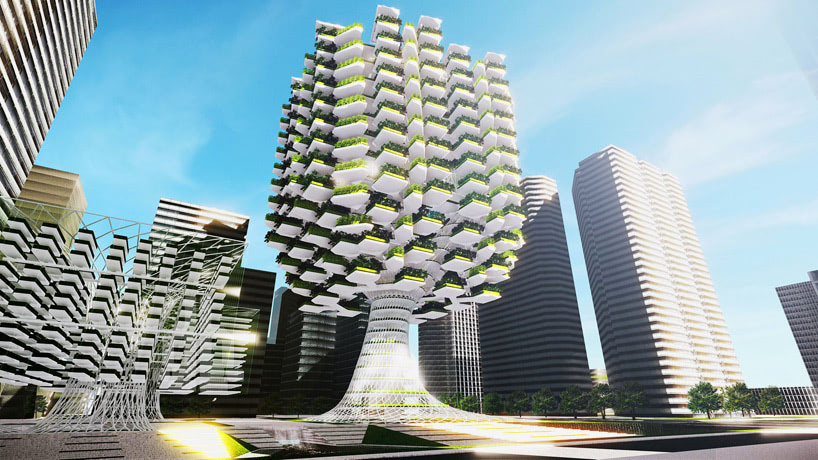 Visual of Vertical Farms Growing In Giant Trees