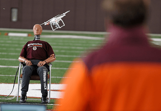Visual of Drone Hits Crash Test Dummy for Your Safety