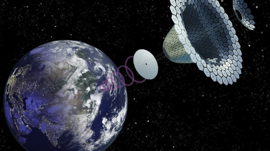 Visual of This satellite generates and sends solar energy to Earth