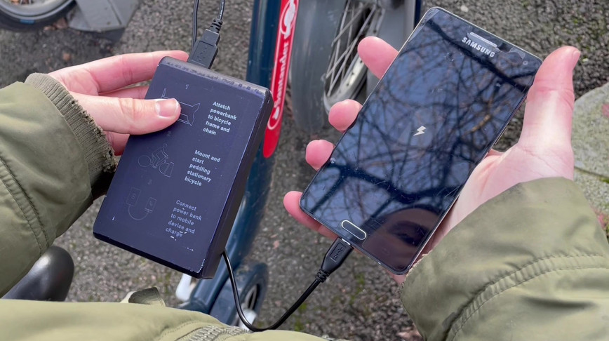 Visual of MyPowerbank hacks bicycles so the homeless can juice up their phones